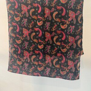 Black Paisley Scarf Wrap with Bright Pink & Orange Accents